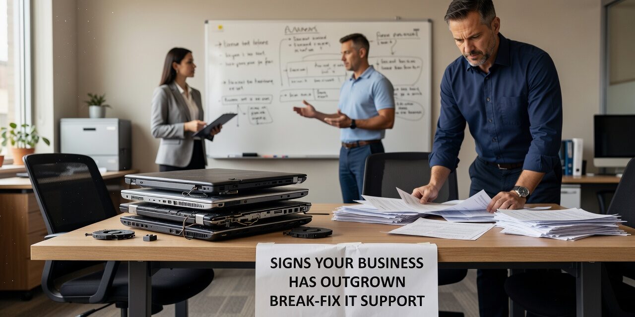 Signs Your Business Has Outgrown Break-Fix IT Support Featured Image Recognize the signs your business has outgrown break-fix IT support — from recurring downtime to unpredictable costs and growing security gaps.
