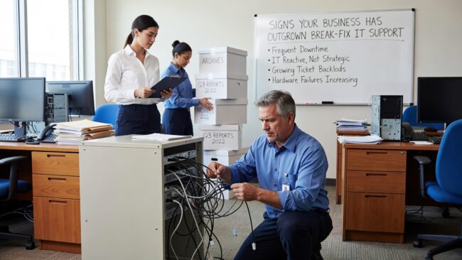 Signs Your Business Has Outgrown Break-Fix IT Support Featured Image Recurring IT problems, rising downtime, or untested backups? Learn the clear signs your business has outgrown break-fix IT support.
