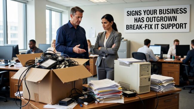 Signs Your Business Has Outgrown Break-Fix IT Support Featured Image Recurring outages, surprise invoices, untested backups — learn the clear signs your business has outgrown break-fix IT support and what to do next.