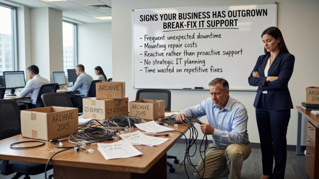 Signs Your Business Has Outgrown Break-Fix IT Support Featured Image Recurring tickets, stalled requests, and reactive planning are signs your business has outgrown break-fix IT support. Here is what to look for.