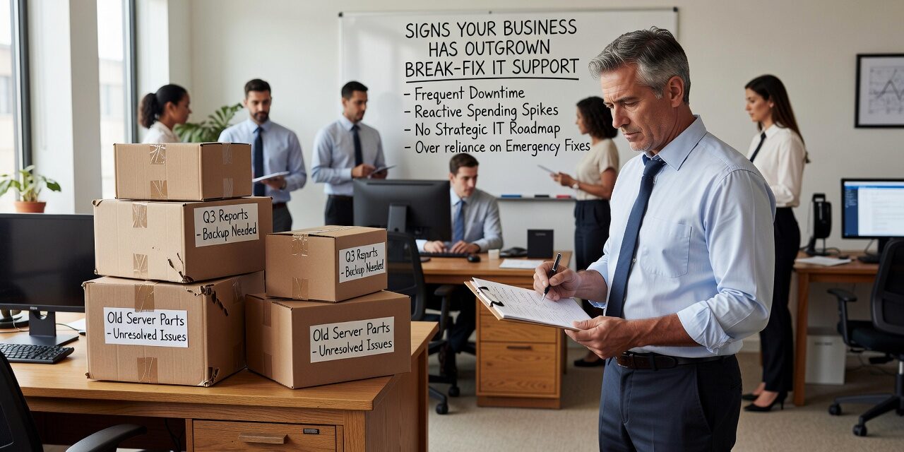 Signs Your Business Has Outgrown Break-Fix IT Support Featured Image Recurring IT problems, slow support, and no system monitoring are signs your business has outgrown break-fix IT. Here's how to recognize the gap and what to do.