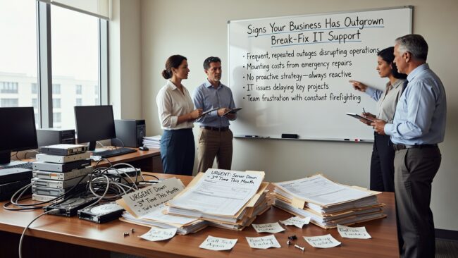 Signs Your Business Has Outgrown Break-Fix IT Support Featured Image Recurring IT problems, unverified backups, and no clear accountability are signs your business has outgrown break-fix IT support. Here's what to look for.