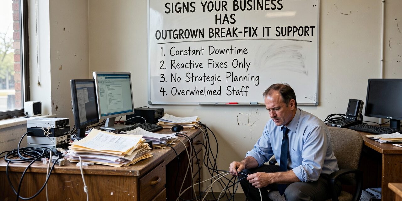 Signs Your Business Has Outgrown Break-Fix IT Support Featured Image Spot the signs your business has outgrown break-fix IT support—from recurring problems to unpredictable costs and no recovery plan.