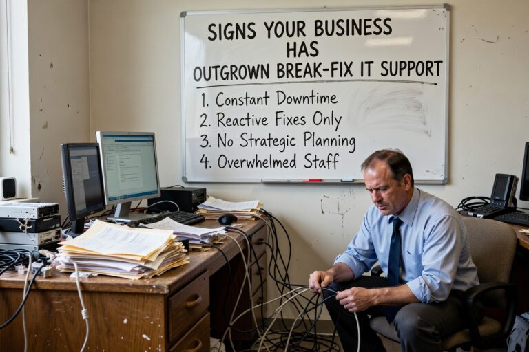 Signs Your Business Has Outgrown Break-Fix IT Support Featured Image Spot the signs your business has outgrown break-fix IT support—from recurring problems to unpredictable costs and no recovery plan.
