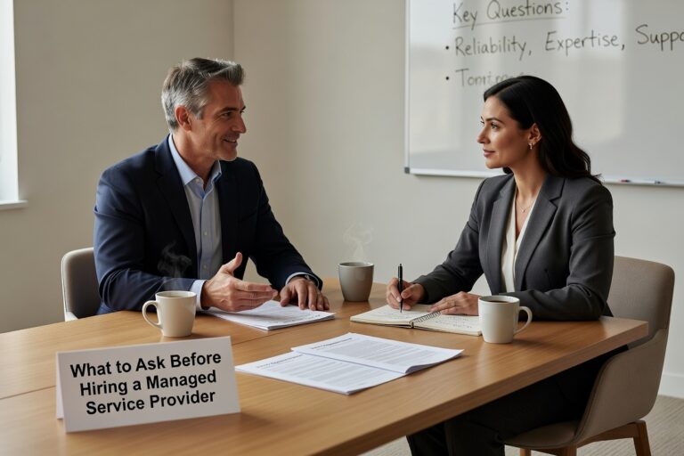 Key questions to ask before hiring a managed service provider — covering coverage, response times, cybersecurity, and what's actually in the agreement.