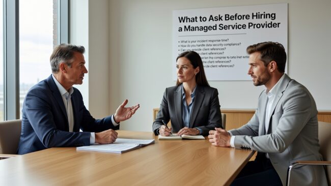 What to Ask Before Hiring a Managed Service Provider Featured Image Know what to ask before hiring a managed service provider. A practical guide for business owners evaluating IT support agreements and provider fit.