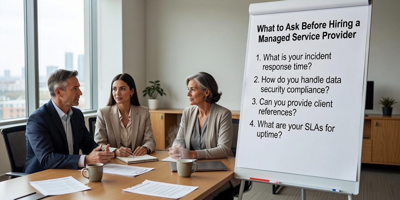 What to Ask Before Hiring a Managed Service Provider Featured Image Not sure what to ask before hiring a managed service provider? Use these practical questions to avoid coverage gaps and make a confident IT decision.