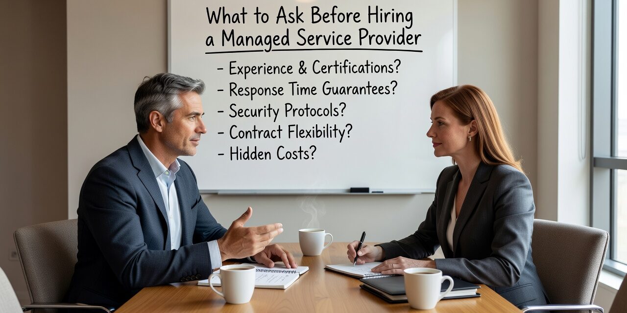 What to Ask Before Hiring a Managed Service Provider Featured Image Know what to ask before hiring a managed service provider. A practical guide covering help desk, security, contracts, and onboarding for business leaders.