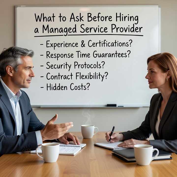 What to Ask Before Hiring a Managed Service Provider Featured Image Know what to ask before hiring a managed service provider. A practical guide covering help desk, security, contracts, and onboarding for business leaders.
