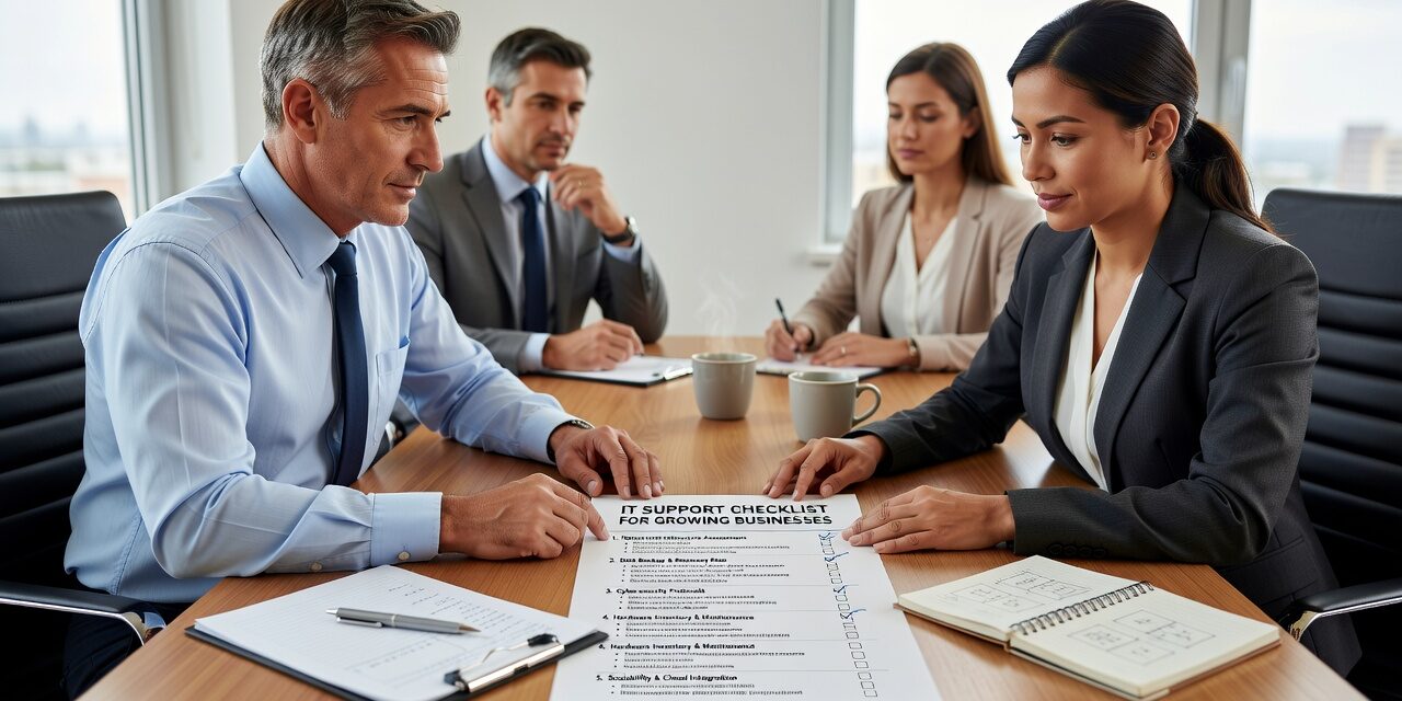 IT Support Checklist for Growing Businesses Featured Image Use this IT support checklist to identify gaps in backups, network reliability, cybersecurity, and help desk coverage before they cause costly downtime.
