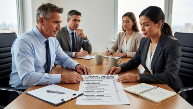 IT Support Checklist for Growing Businesses Featured Image Use this IT support checklist to identify gaps in backups, network reliability, cybersecurity, and help desk coverage before they cause costly downtime.