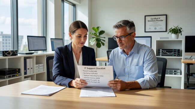 IT Support Checklist for Growing Businesses Featured Image Use this IT support checklist for growing businesses to find gaps in help desk coverage, backups, cybersecurity, and technology planning before they cause downtime.