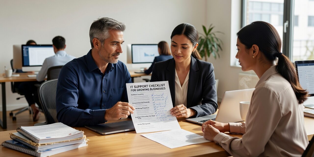 IT Support Checklist for Growing Businesses Featured Image A practical IT support checklist for growing businesses covering network health, backups, cybersecurity, help desk gaps, and common mistakes to fix now.