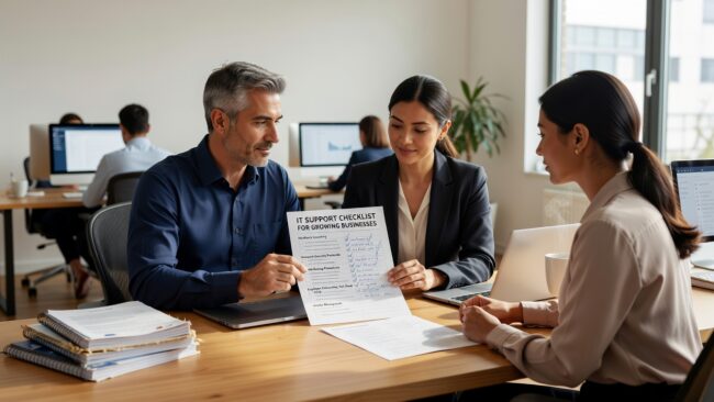 IT Support Checklist for Growing Businesses Featured Image A practical IT support checklist for growing businesses covering network health, backups, cybersecurity, help desk gaps, and common mistakes to fix now.