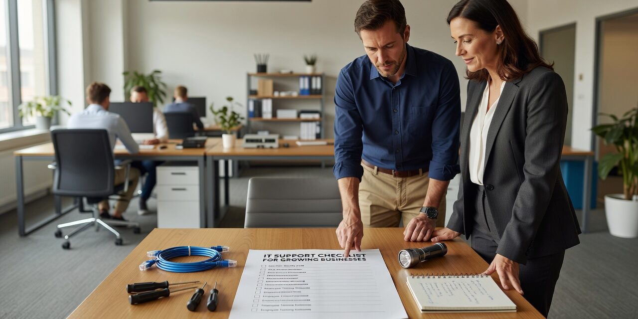 IT Support Checklist for Growing Businesses Featured Image Use this practical IT support checklist for growing businesses to find gaps in security, backup, help desk, and infrastructure before they cause downtime.