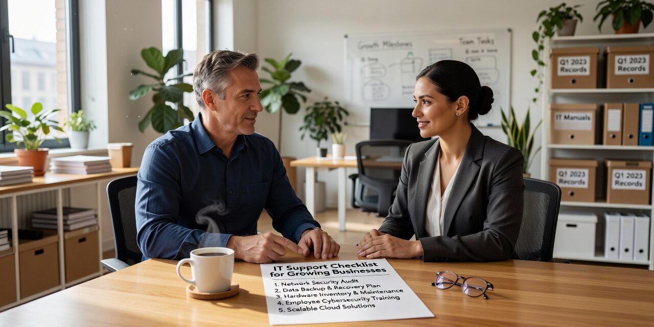 IT Support Checklist for Growing Businesses Featured Image A practical IT support checklist for growing businesses — covering help desk, backups, cybersecurity, vendor gaps, and what to review before scaling.