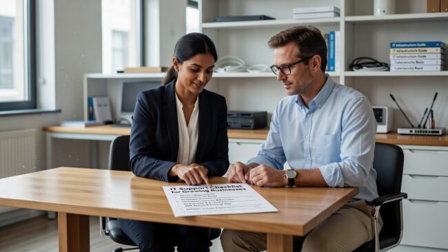 IT Support Checklist for Growing Businesses Featured Image A practical IT support checklist for growing businesses covering help desk, backups, cybersecurity, vendor gaps, and what to review before you hit a crisis.