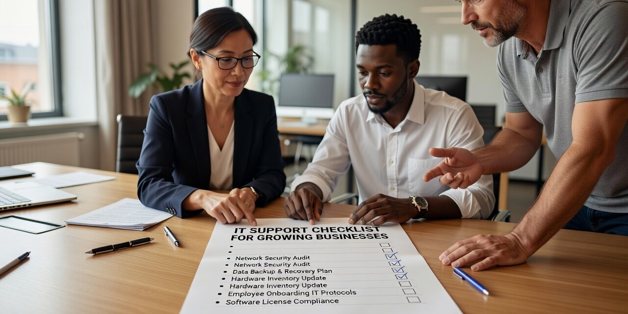 IT Support Checklist for Growing Businesses Featured Image Use this IT support checklist for growing businesses to spot backup gaps, network risks, help desk issues, and vendor blind spots before they cause downtime.