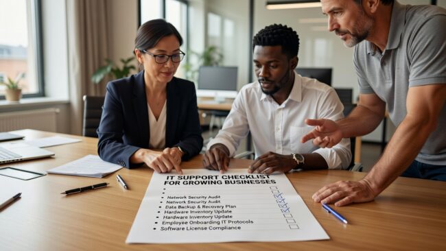 IT Support Checklist for Growing Businesses Featured Image Use this IT support checklist for growing businesses to spot backup gaps, network risks, help desk issues, and vendor blind spots before they cause downtime.