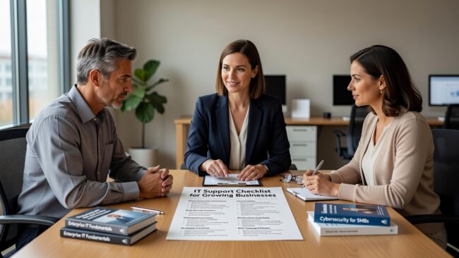 IT Support Checklist for Growing Businesses Featured Image Use this IT support checklist for growing businesses to spot help desk gaps, network risks, backup failures, and planning blind spots before they cause downtime.