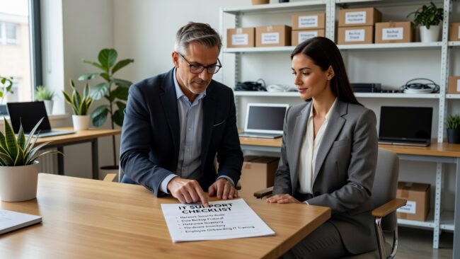 IT Support Checklist for Growing Businesses Featured Image A practical IT support checklist for growing businesses covering help desk, cybersecurity, backups, network reliability, and technology planning.