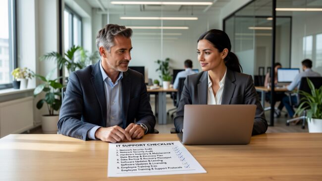IT Support Checklist for Growing Businesses Featured Image A practical IT support checklist for growing businesses covering network reliability, backups, cybersecurity, help desk, and vendor management.