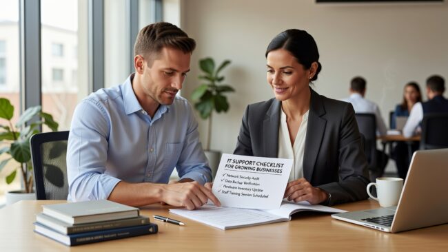 IT Support Checklist for Growing Businesses Featured Image A practical IT support checklist for growing businesses covering help desk, security, backups, network reliability, and vendor documentation gaps.