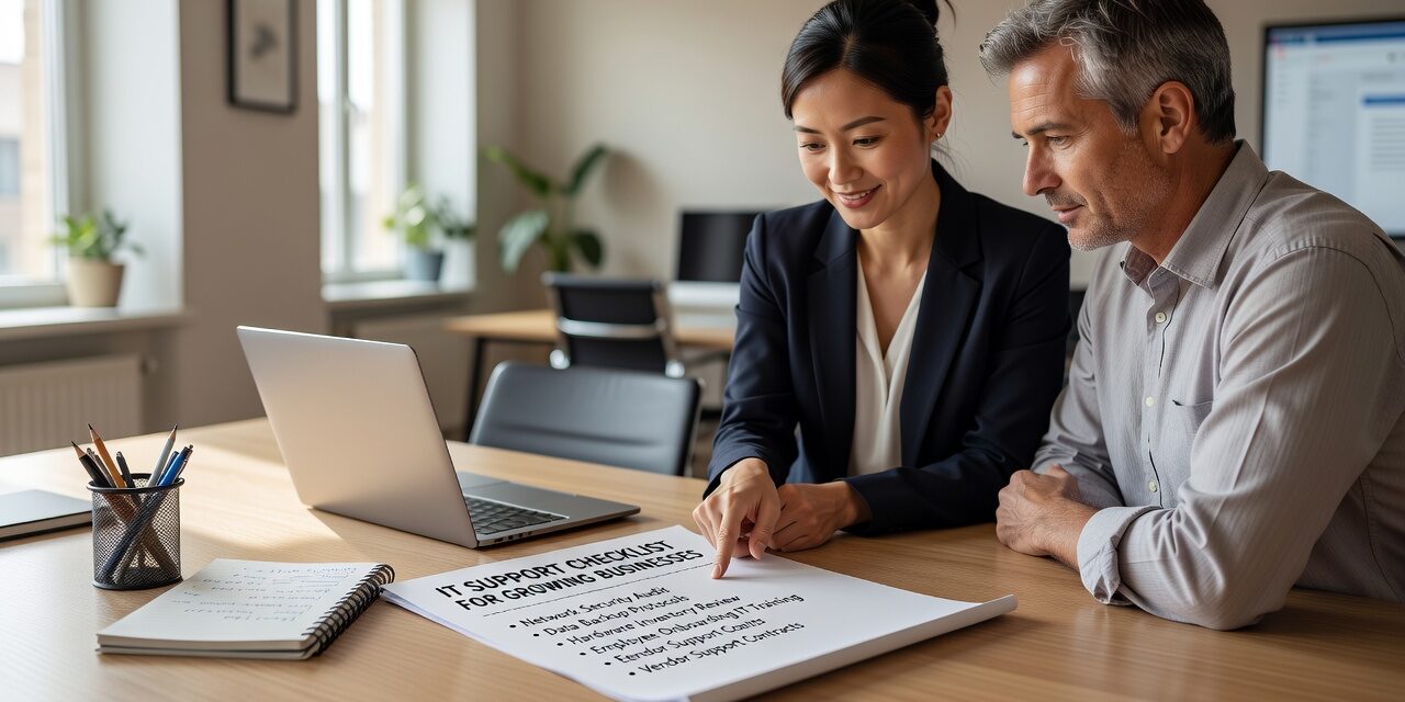 IT Support Checklist for Growing Businesses Featured Image A practical IT support checklist for growing businesses — covering help desk, backups, security, network reliability, and vendor management.
