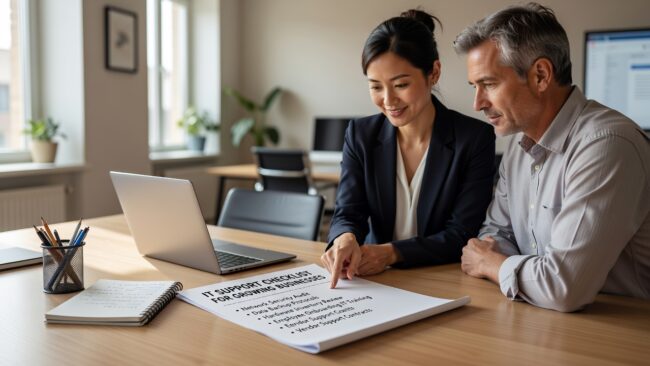 IT Support Checklist for Growing Businesses Featured Image A practical IT support checklist for growing businesses — covering help desk, backups, security, network reliability, and vendor management.