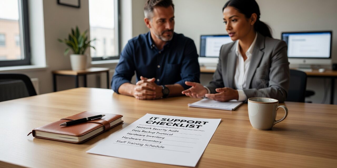 IT Support Checklist for Growing Businesses Featured Image A practical IT support checklist for growing businesses—covering help desk, security, backups, network, and vendor management in plain language.