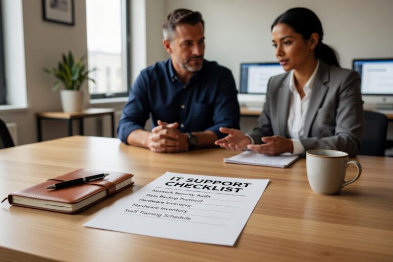 IT Support Checklist for Growing Businesses Featured Image A practical IT support checklist for growing businesses—covering help desk, security, backups, network, and vendor management in plain language.