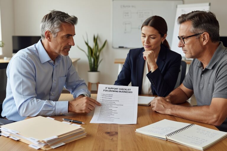 IT Support Checklist for Growing Businesses Featured Image A practical IT support checklist for growing businesses covering help desk, network reliability, cybersecurity basics, and backup and recovery gaps.