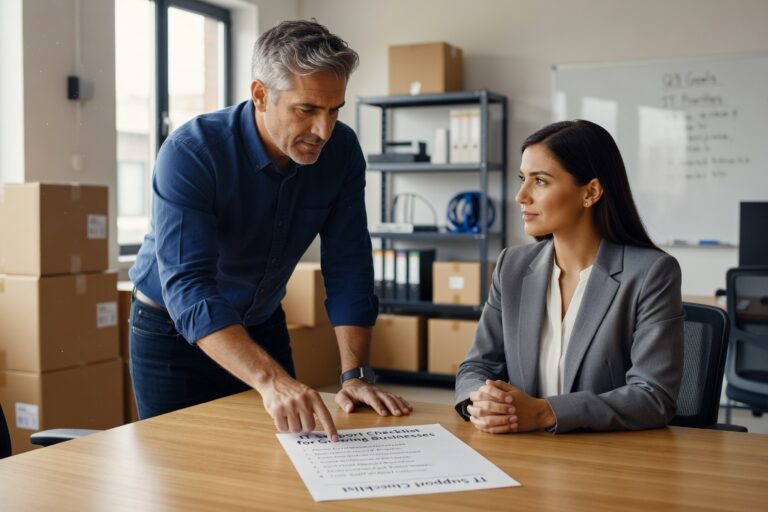 A practical IT support checklist for growing businesses covering help desk, cybersecurity, backups, network reliability, and IT planning.