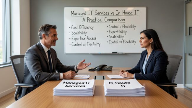 Managed IT Services vs In-House IT: A Practical Comparison Featured Image Managed IT services vs in-house IT: a plain-language comparison to help growing businesses choose the right model for their size and needs.