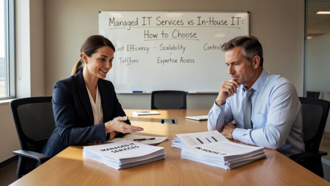 Managed IT Services vs In-House IT: How to Choose Featured Image Comparing managed IT services vs in-house IT? This practical guide covers costs, tradeoffs, and how to decide what fits your business model.