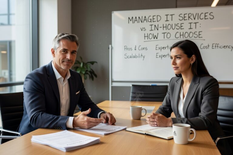 Managed IT Services vs In-House IT: How to Choose Featured Image Weighing managed IT services vs in-house IT? Here's a practical breakdown of coverage gaps, real costs, and how to decide what fits your business.