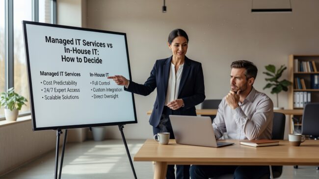 Managed IT Services vs In-House IT: How to Decide Featured Image Comparing managed IT services vs in-house IT? Learn the real trade-offs in cost, coverage, and risk to make the right call for your business.