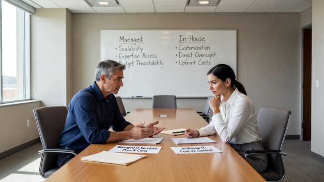 Managed IT Services vs In-House IT: What SMB Leaders Should Know Featured Image Comparing managed IT services vs in-house IT? This guide breaks down costs, coverage gaps, and how to choose the right model for your business.