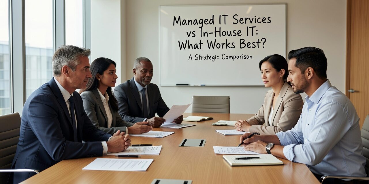 Managed IT Services vs In-House IT: What Works Best? Featured Image Managed IT services vs in-house IT: a practical comparison for 25–250 employee companies weighing cost, coverage, and operational risk.