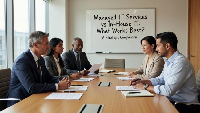 Managed IT Services vs In-House IT: What Works Best? Featured Image Managed IT services vs in-house IT: a practical comparison for 25–250 employee companies weighing cost, coverage, and operational risk.