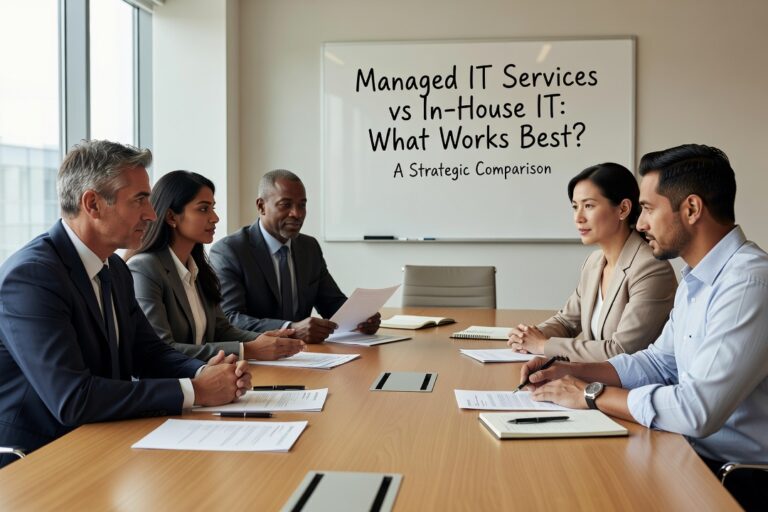 Managed IT Services vs In-House IT: What Works Best? Featured Image Managed IT services vs in-house IT: a practical comparison for 25–250 employee companies weighing cost, coverage, and operational risk.