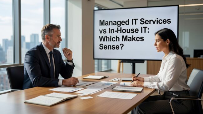 Managed IT Services vs In-House IT: Which Makes Sense? Featured Image Weighing managed IT services vs in-house IT? This guide breaks down real costs, coverage gaps, and which model fits a growing business.