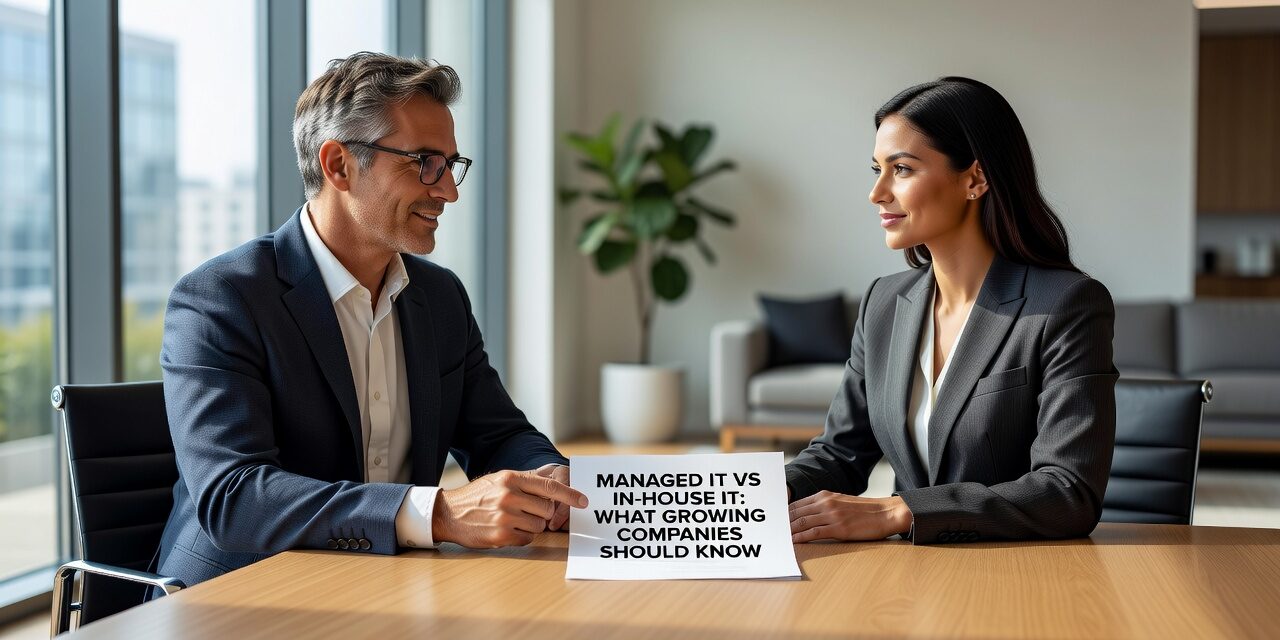 Managed IT vs In-House IT: What Growing Companies Should Know Featured Image Weighing managed IT vs in-house IT? Here's what non-technical leaders need to know about cost, staffing, risk, and when each model actually makes sense.