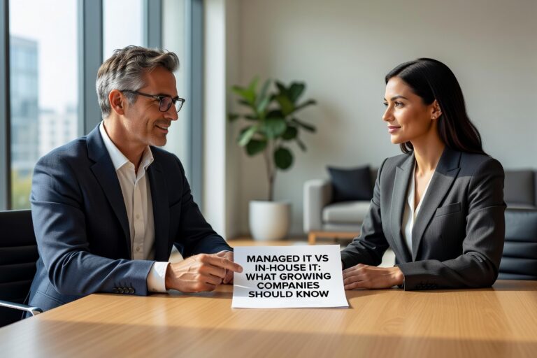 Managed IT vs In-House IT: What Growing Companies Should Know Featured Image Weighing managed IT vs in-house IT? Here's what non-technical leaders need to know about cost, staffing, risk, and when each model actually makes sense.