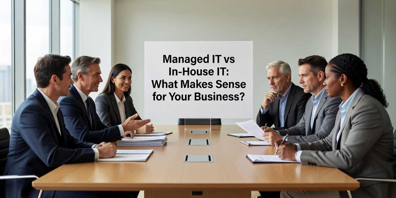 Managed IT vs In-House IT: What Makes Sense for Your Business? Featured Image Comparing managed IT services vs in-house IT? This guide breaks down real costs, coverage gaps, and decision points for businesses with 25–200 employees.