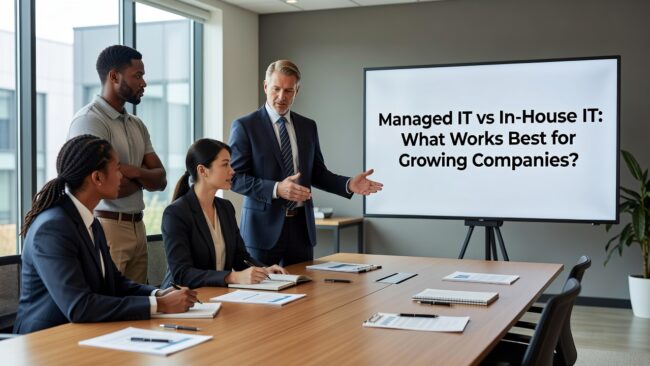 Managed IT vs In-House IT: What Works Best for Growing Companies? Featured Image Managed IT vs in-house IT: understand the real costs, coverage gaps, and decision factors for companies with 25 to 250 employees.