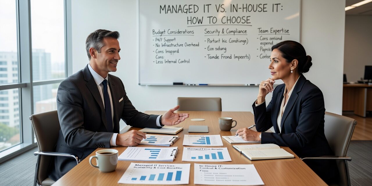 Managed IT vs. In-House IT: How to Choose Featured Image Weighing managed IT vs. in-house IT? This guide breaks down both models with practical guidance for growing businesses making the switch.