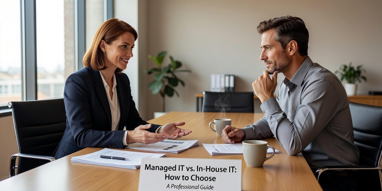 Managed IT vs. In-House IT: How to Choose Featured Image Comparing managed IT services vs in-house IT? This guide helps business owners weigh real costs, coverage gaps, and which model fits how their team works.