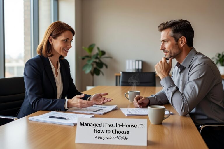 Managed IT vs. In-House IT: How to Choose Featured Image Comparing managed IT services vs in-house IT? This guide helps business owners weigh real costs, coverage gaps, and which model fits how their team works.