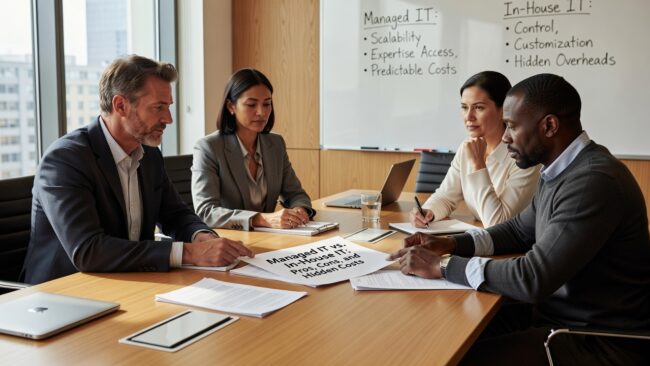 Managed IT vs. In-House IT: Pros, Cons, and Hidden Costs Featured Image Weighing managed IT services vs. in-house IT? Understand the real costs, coverage gaps, and trade-offs before your next IT decision.